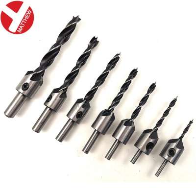 7pcs Carpentry Reamer Woodworking Chamfer Countersunk Drill Bits Set with End Milling