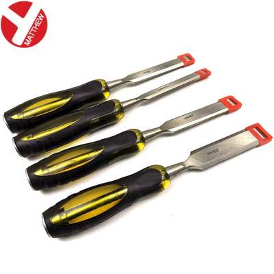 4 Pieces Transparent Plastic Handle Chrome Vanadium Steel Woodworking Chisel Set