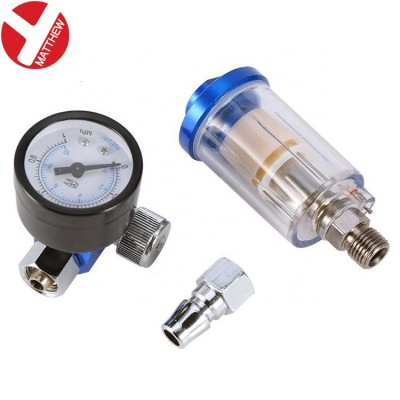 Spray Gun Oil Water Separator Trap Filter with Pressure Gauge