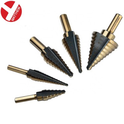 5pcs Titanium Coated HSS Step Drill Bits Set with Aluminum Box